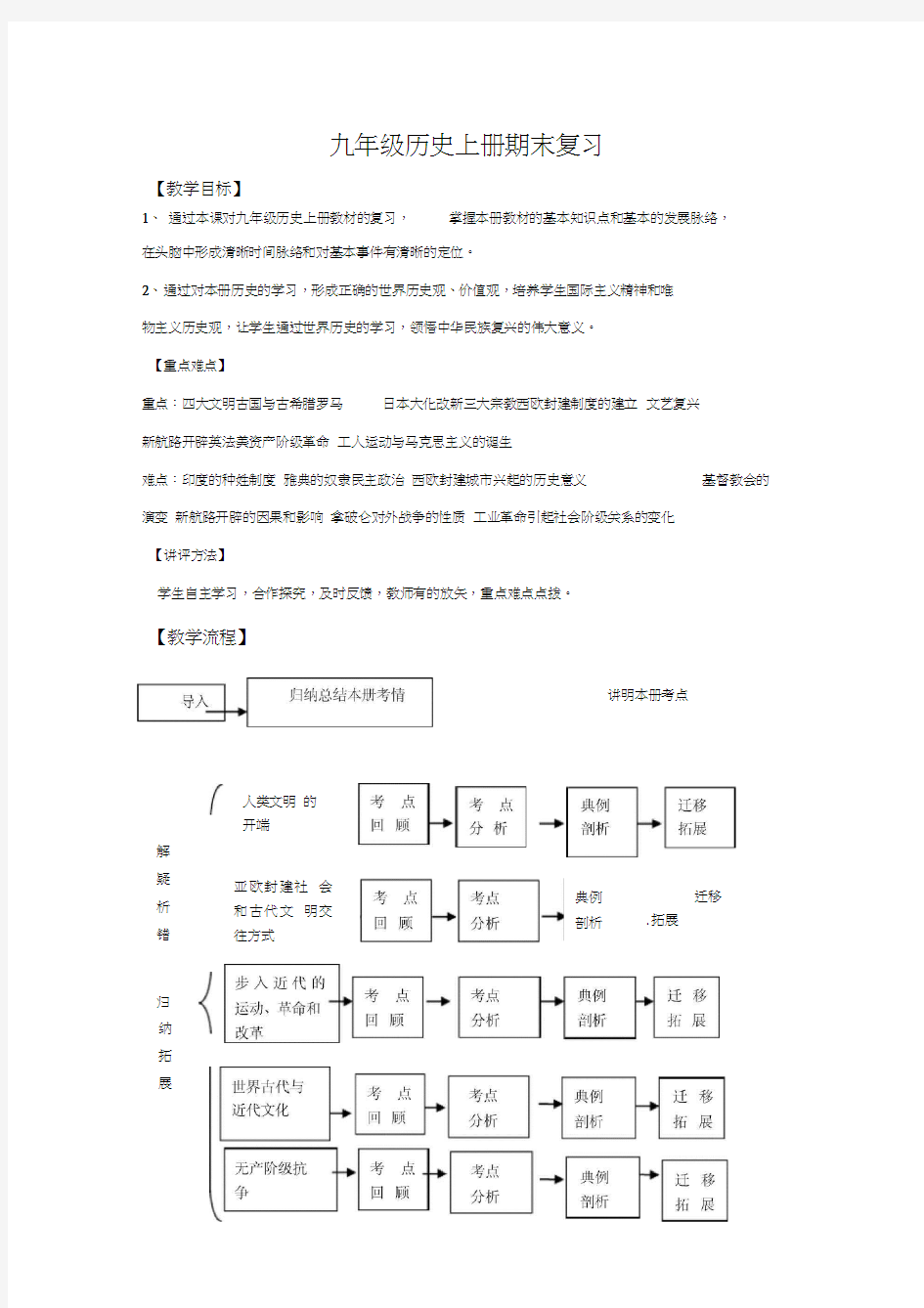 部编版九年级历史上册期末复习教案