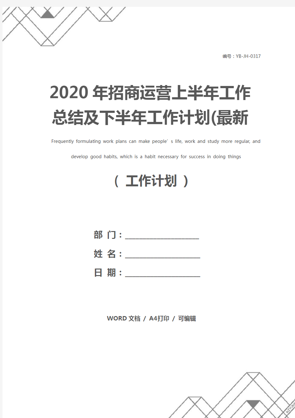 2020年招商运营上半年工作总结及下半年工作计划(最新版)