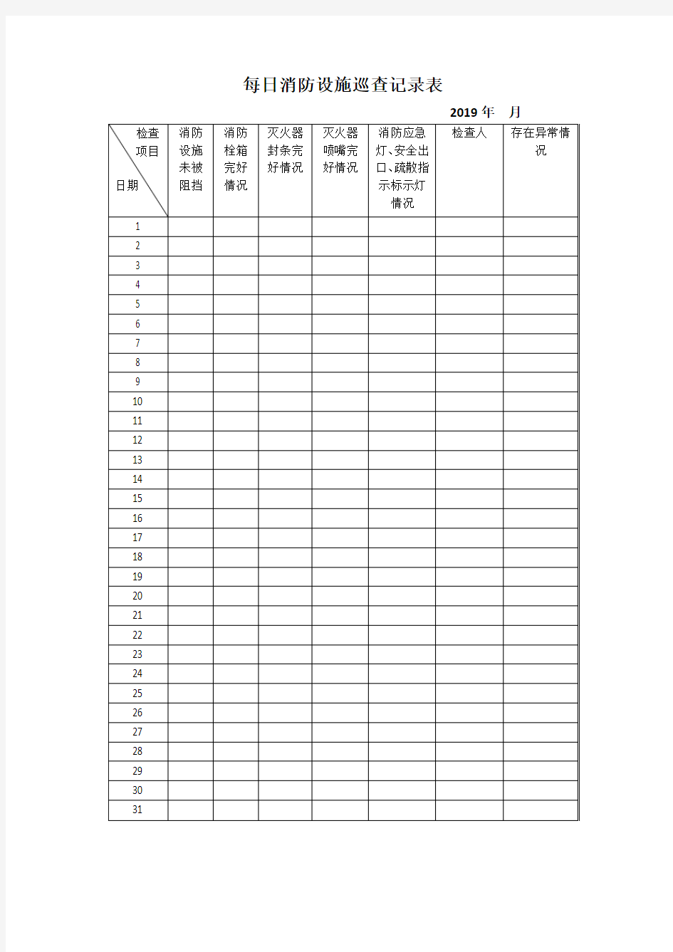 每日消防巡查记录表