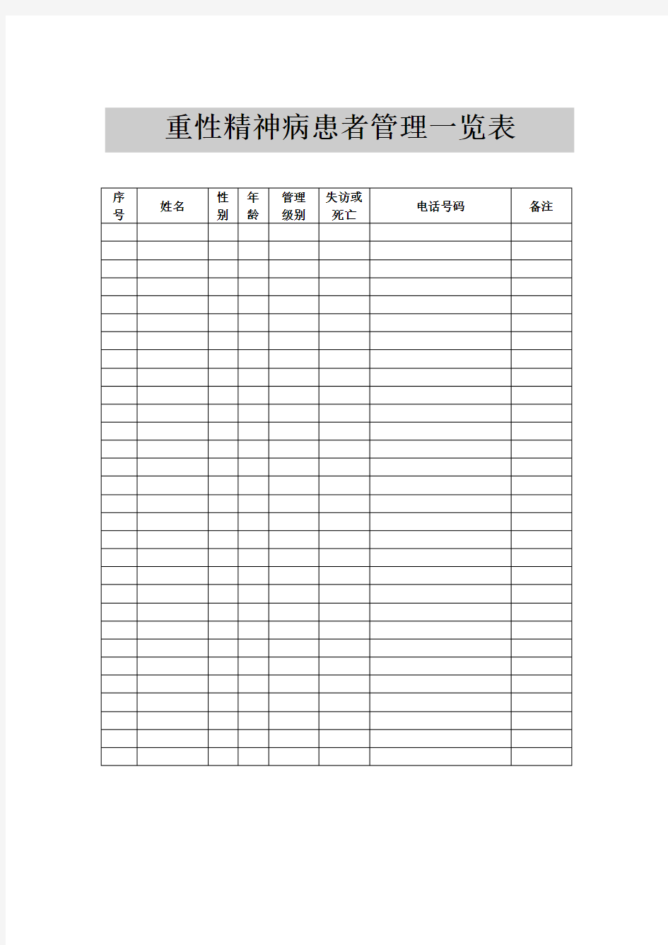 重性精神病患者管理一览表