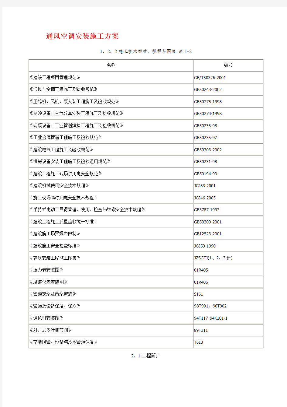 通风空调安装施工方案