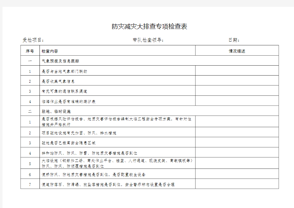 防灾减灾大排查专项检查表