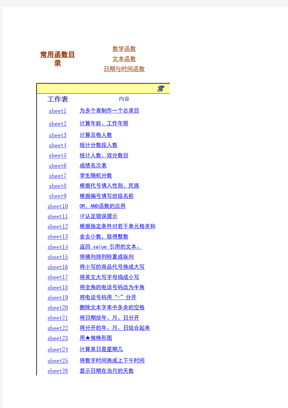 学校Excel函数常用实例