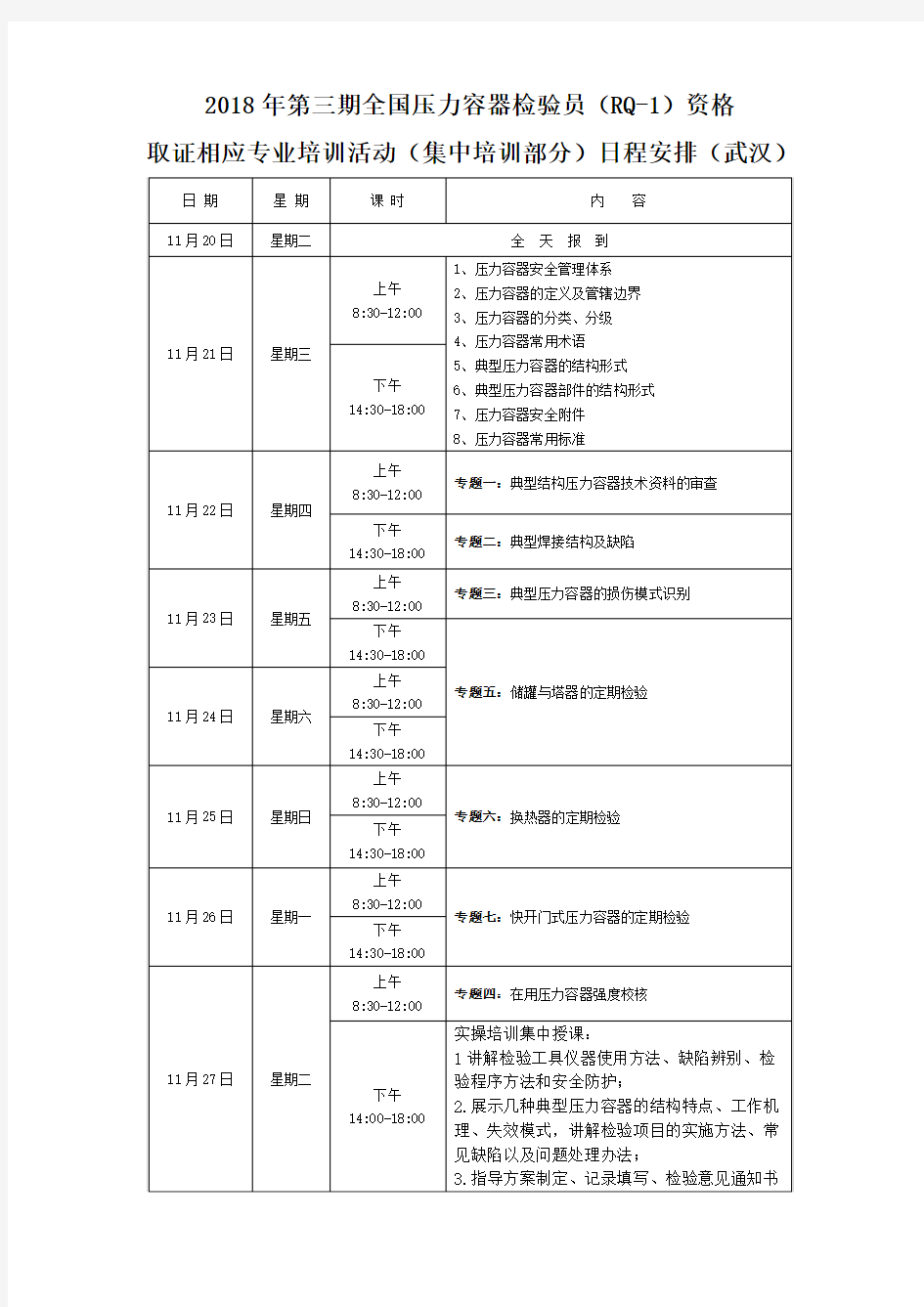 2018年第三期全国压力容器检验员RQ-1资格