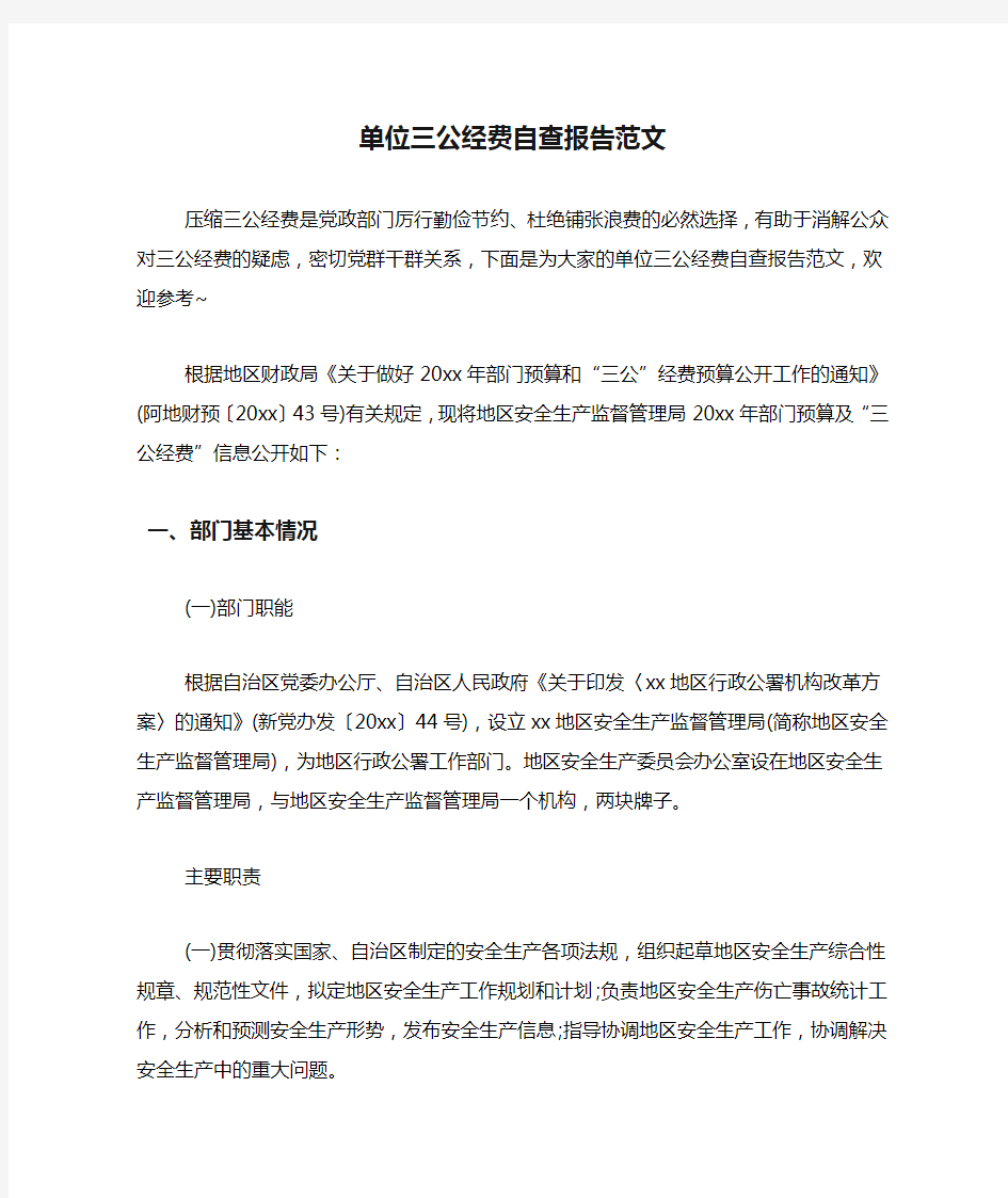 单位三公经费自查报告范文