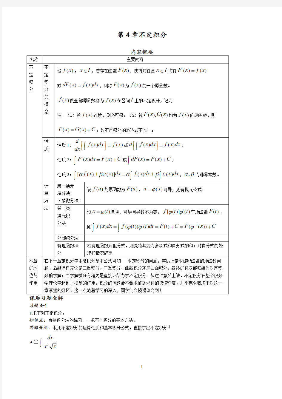 高等数学不定积分例题及答案