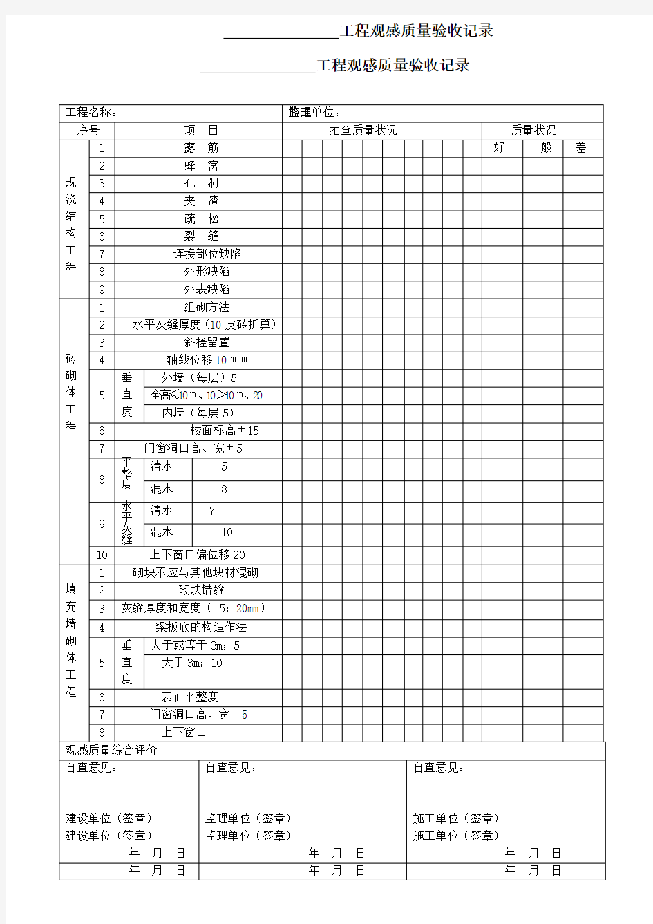 观感质量验收表