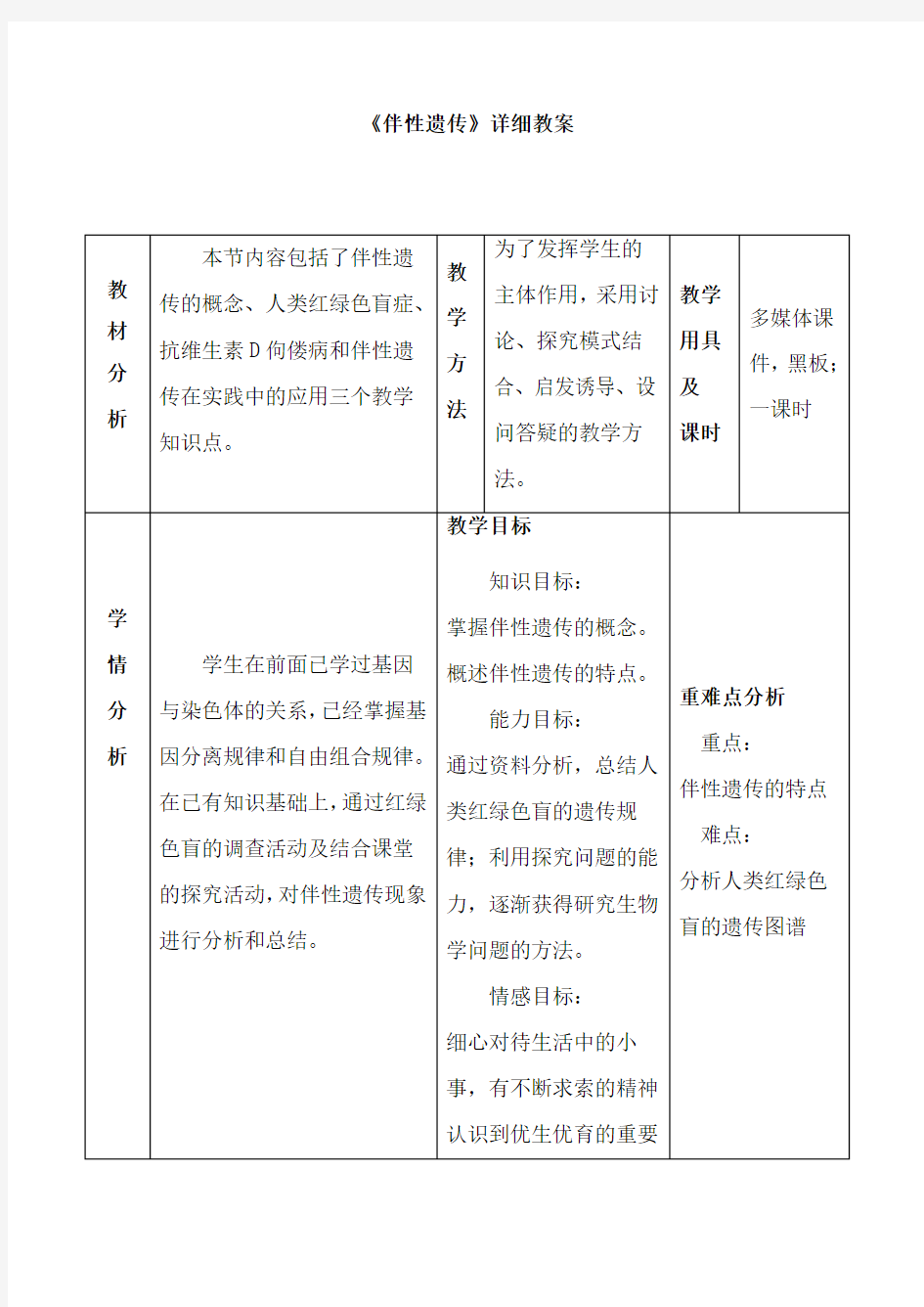 伴性遗传详细教案