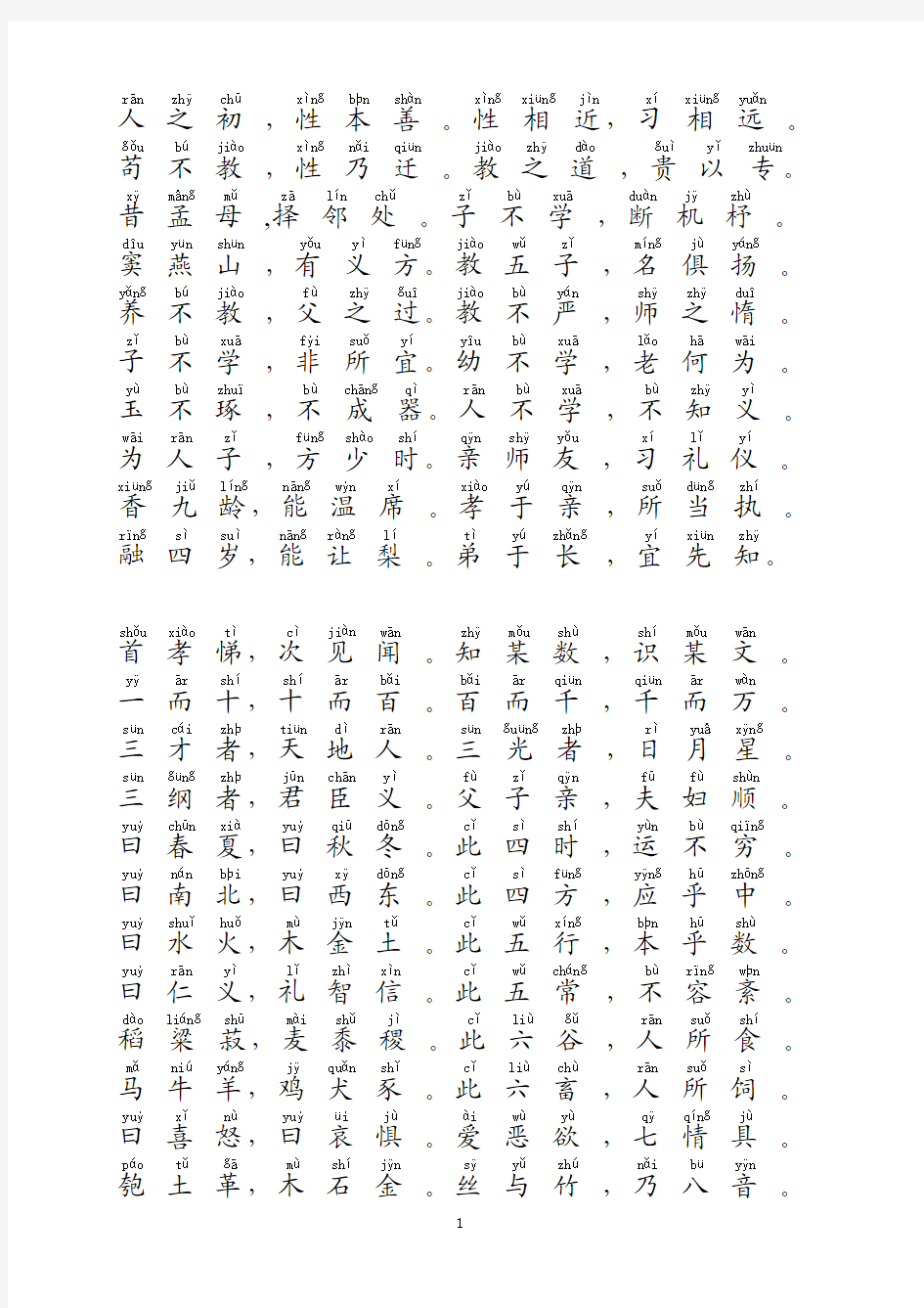 带拼音的三字经全文(适合打印)