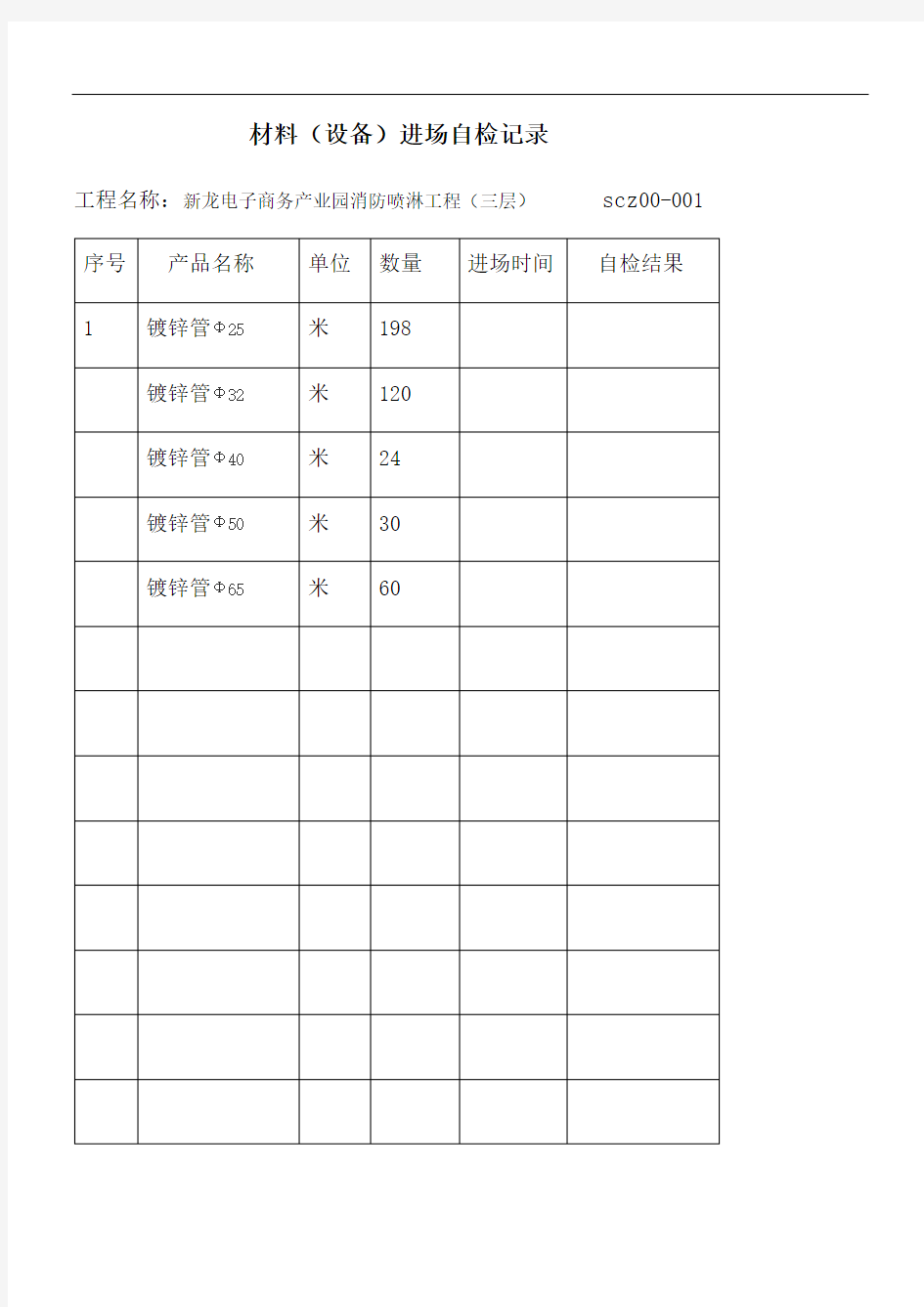 材料设备进场自检表