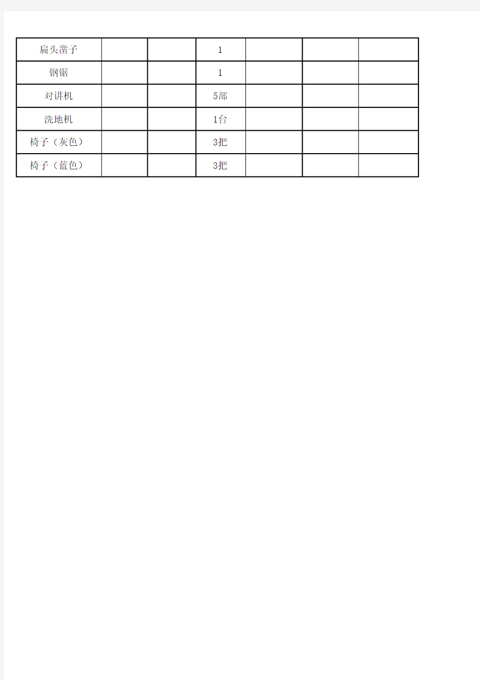 固定资产台账表格