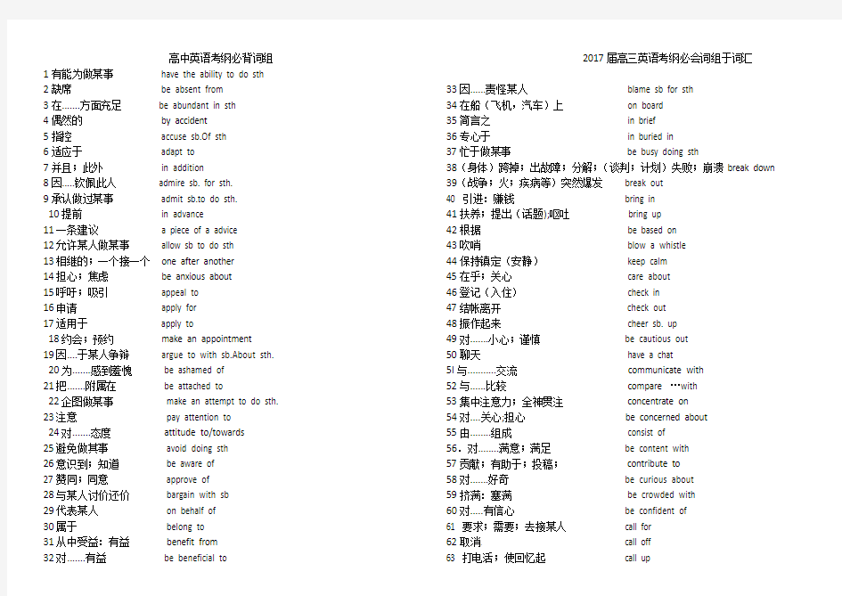 高中英语考纲必备词组