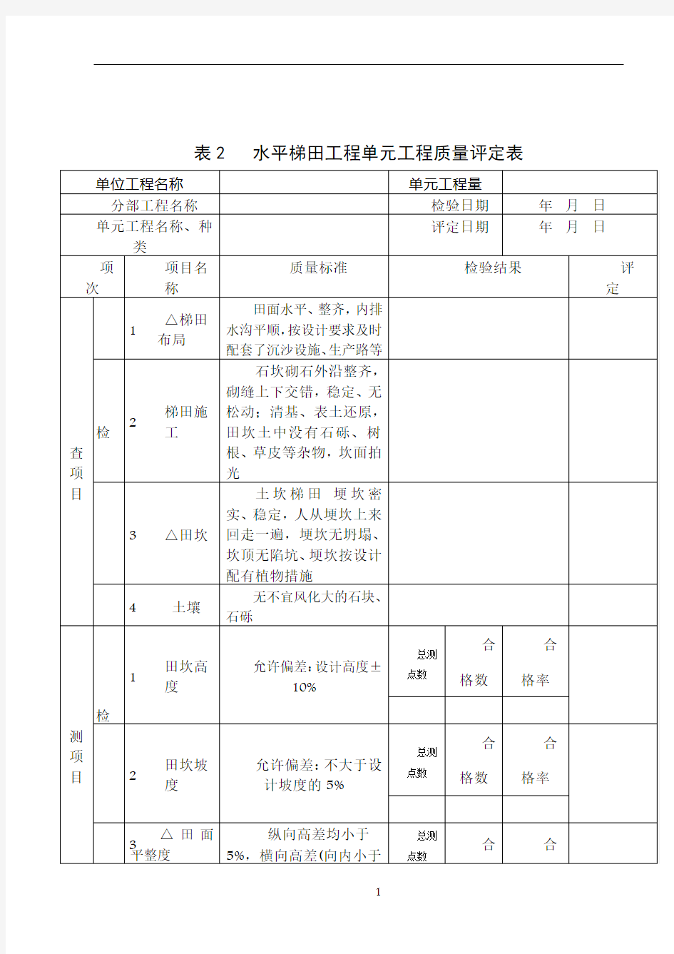 水保工程单元工程质量评定表