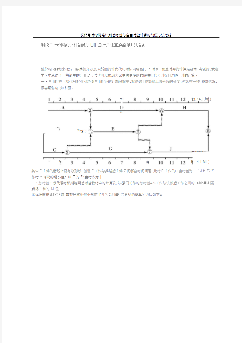 双代号时标网络计划总时差与自由时差计算的简便方法总结