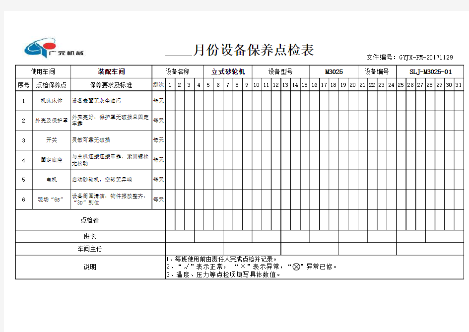 设备点检表