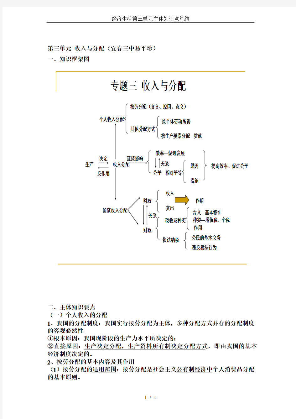 经济生活第三单元主体知识点总结