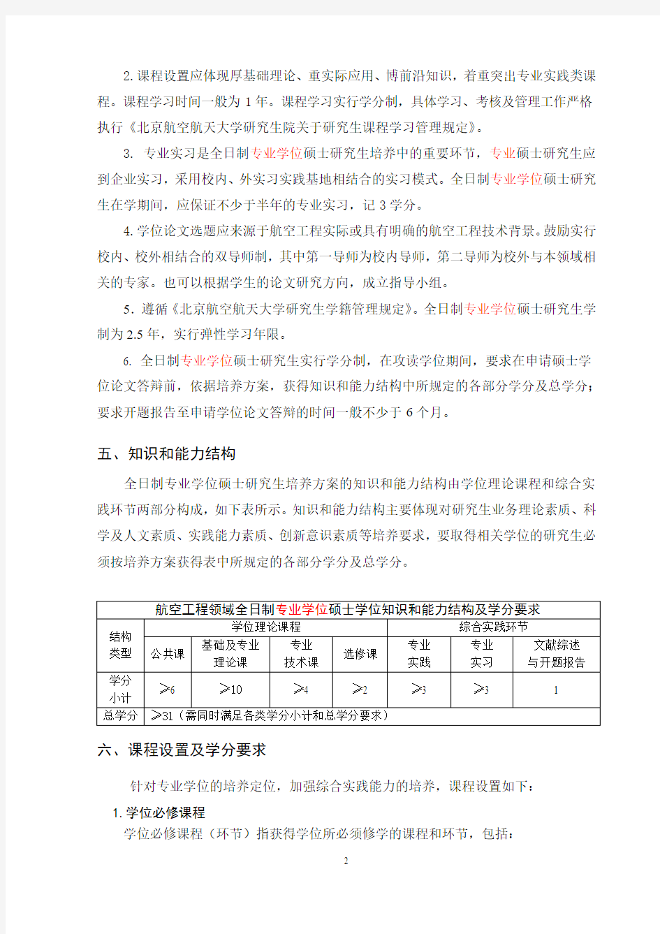 北航航空工程培养方案