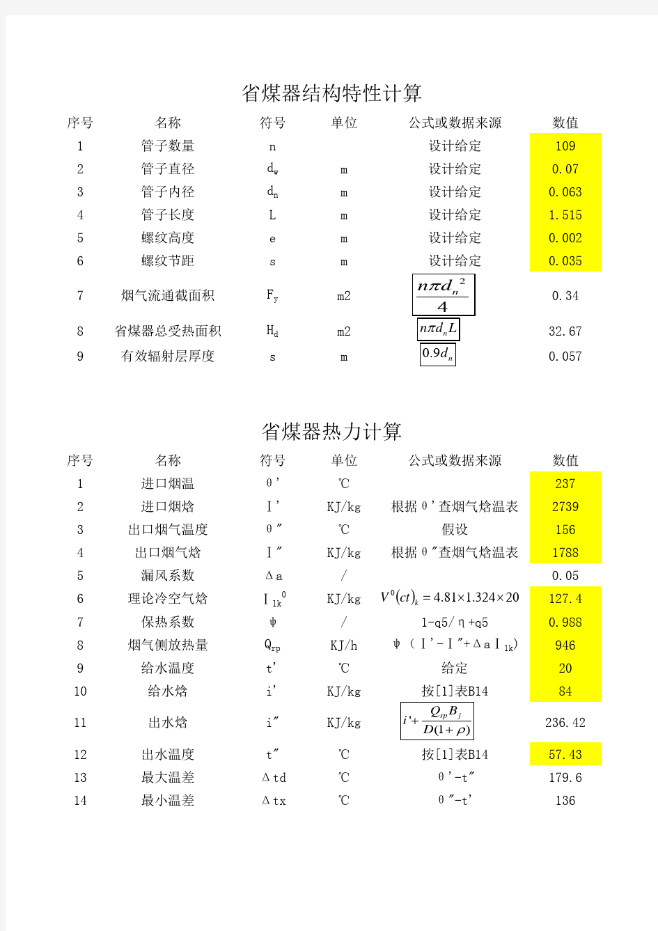 省煤器热力计算