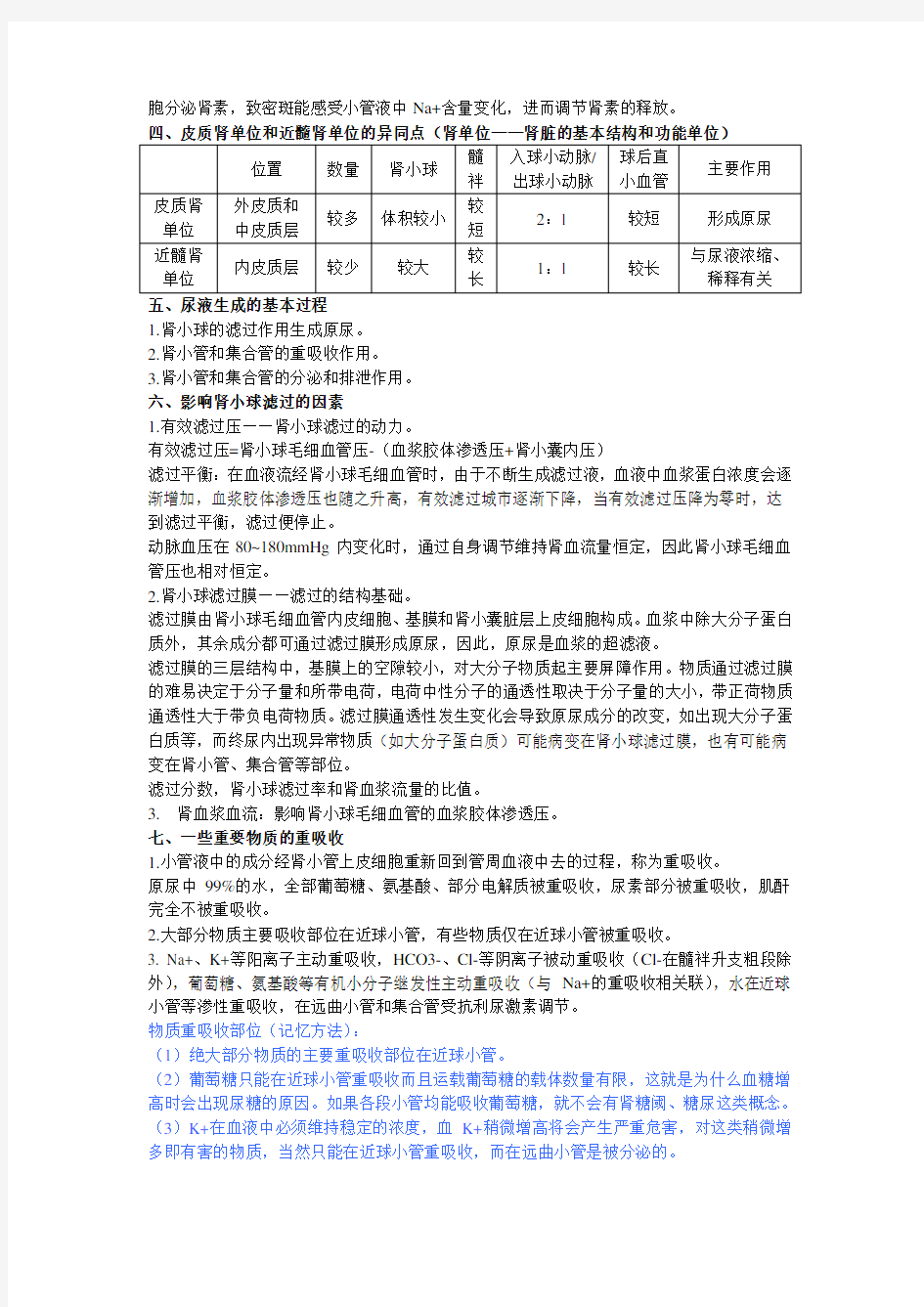 生理学笔记06肾脏的排泄功能