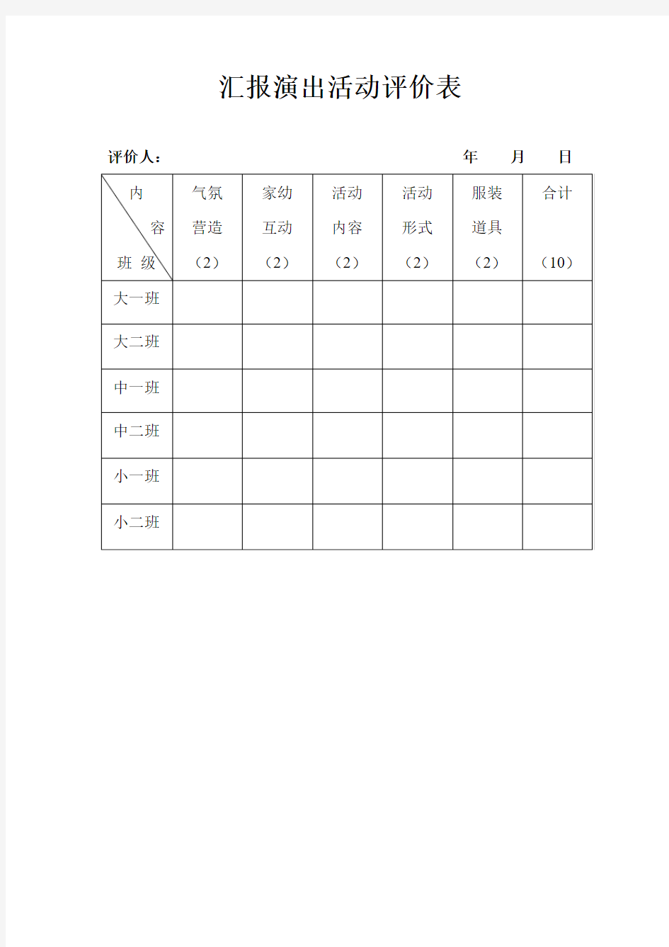 汇报演出活动评价表