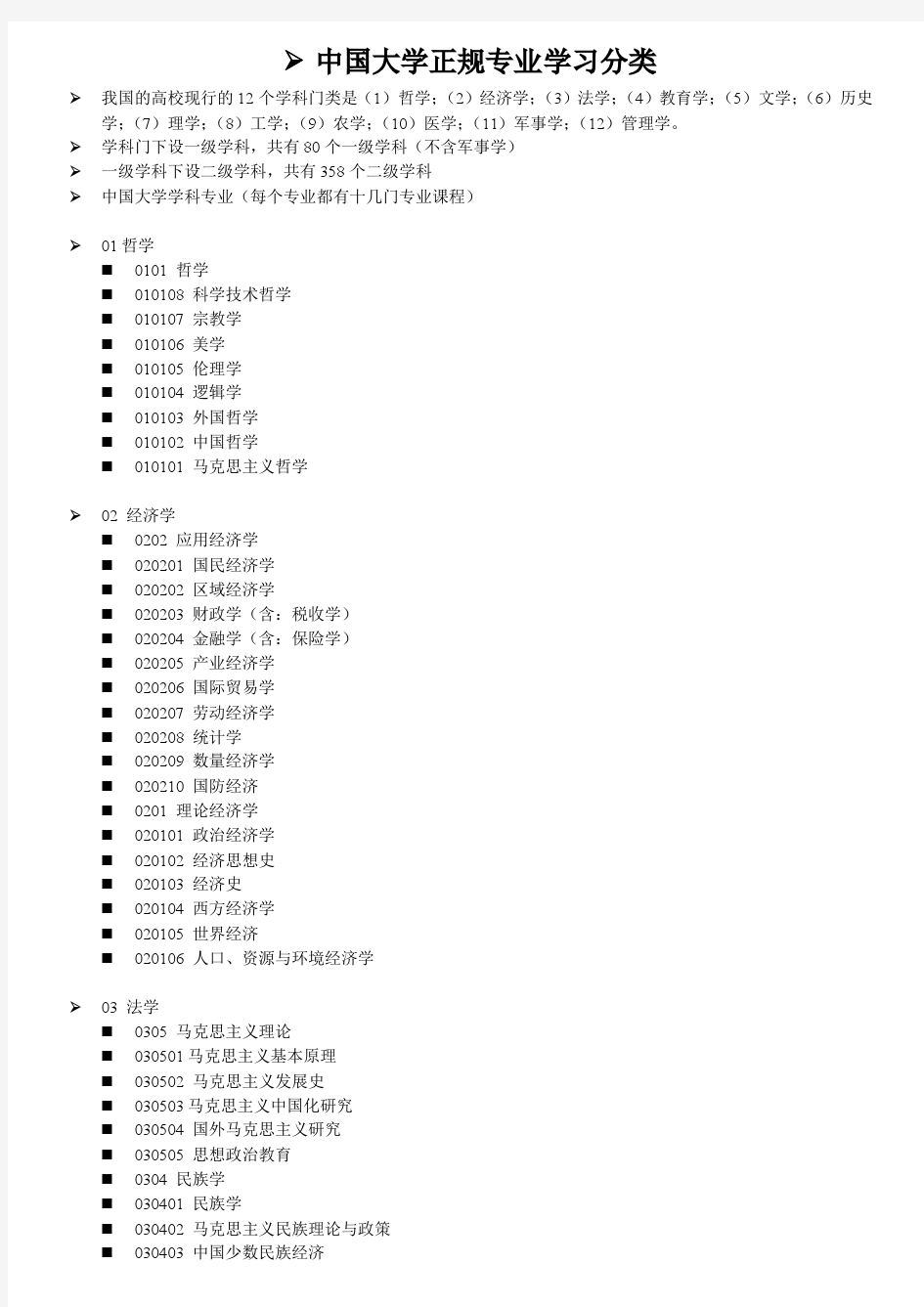 中国大学专业大类