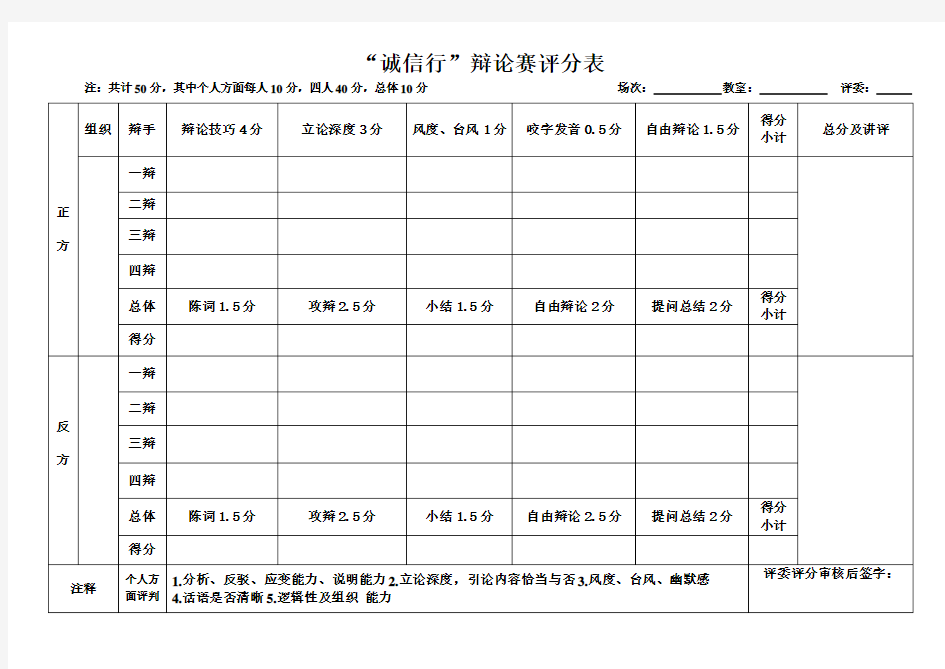 辩论赛评分表 (1)