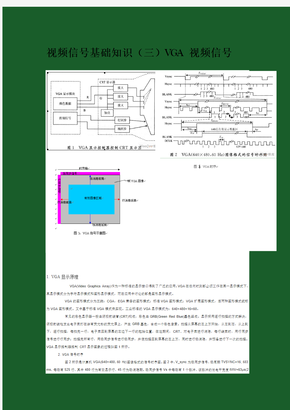 视频信号基础知识(三)VGA视频信号