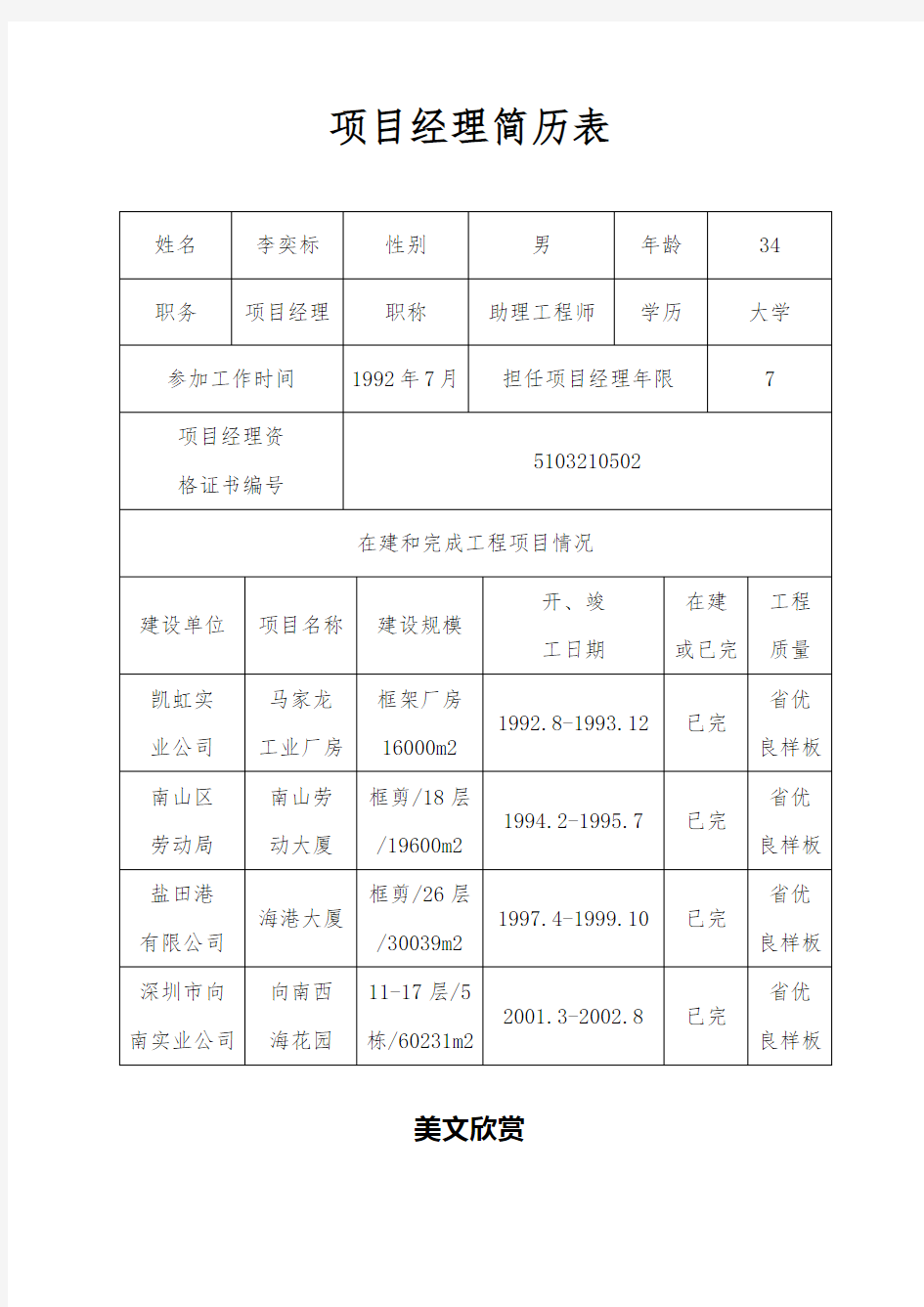 项目经理简历表.doc