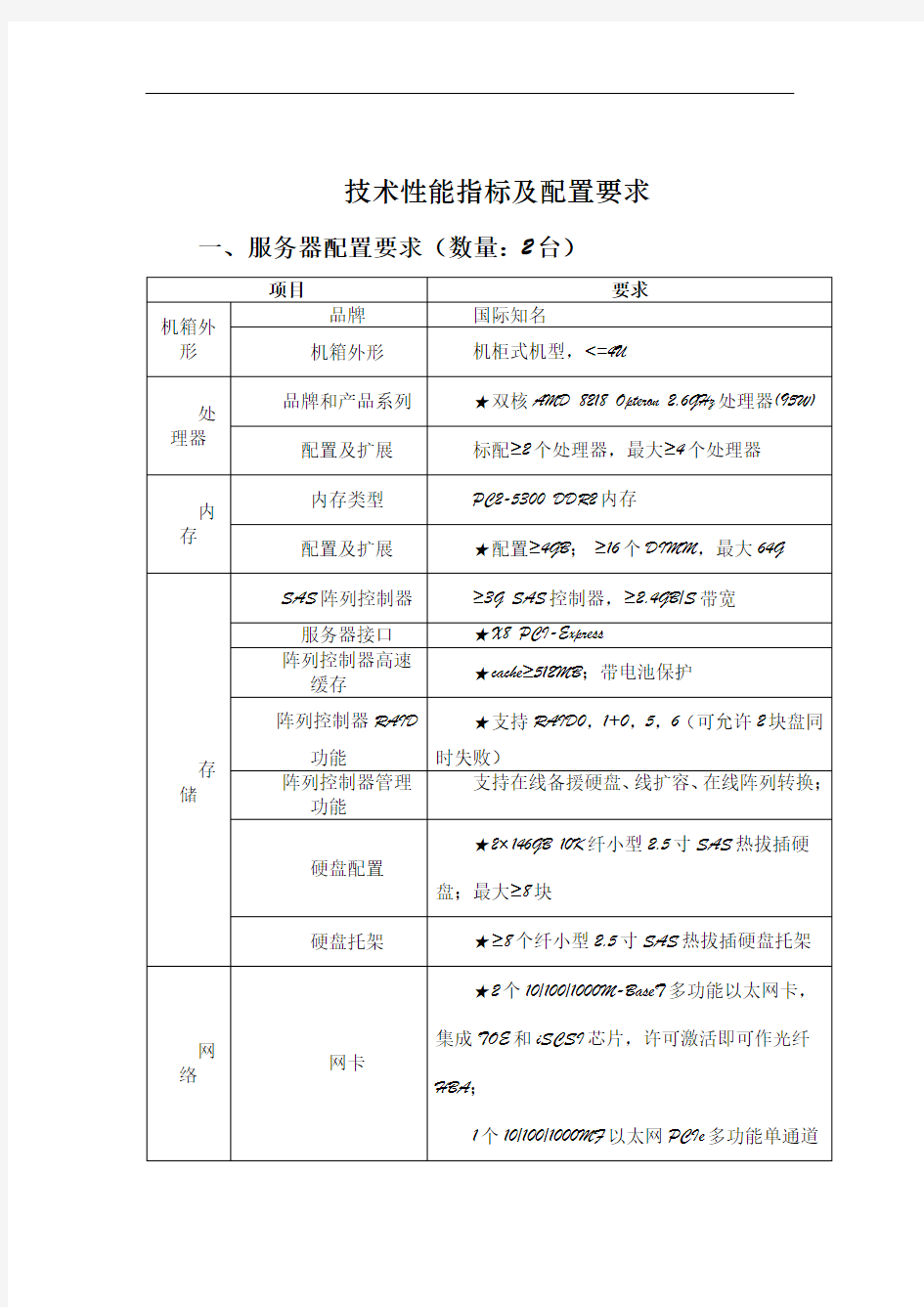 技术性能指标及配置要求