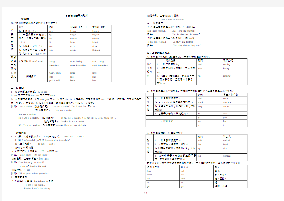 湘少版小学英语小升初复习资料