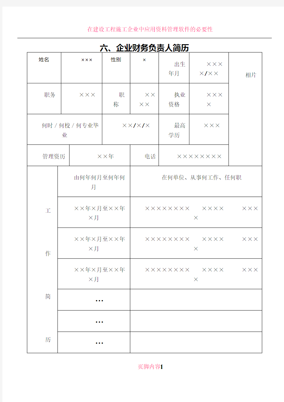 企业财务负责人简历