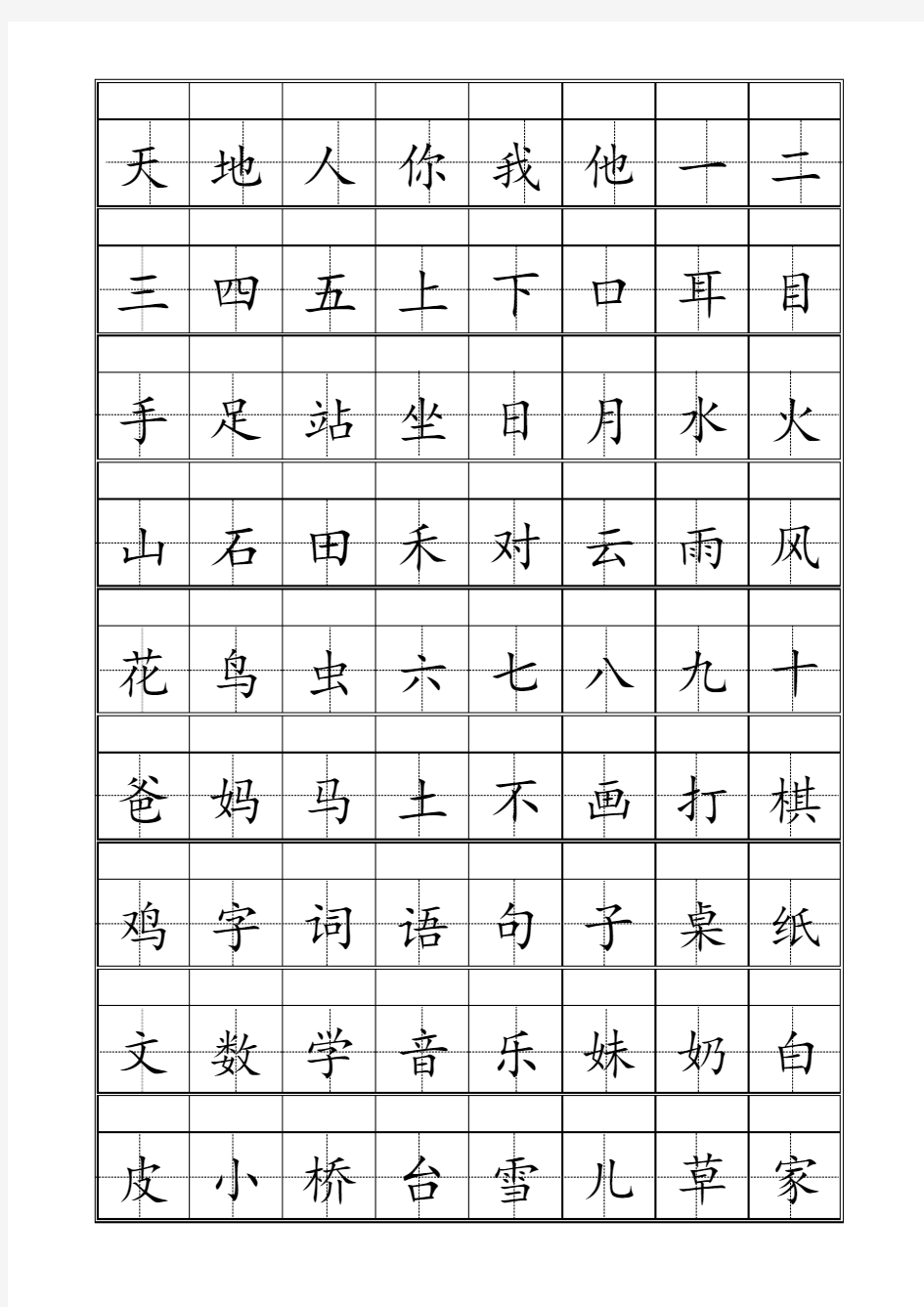 人教版语文一年级上册识字表(300字)