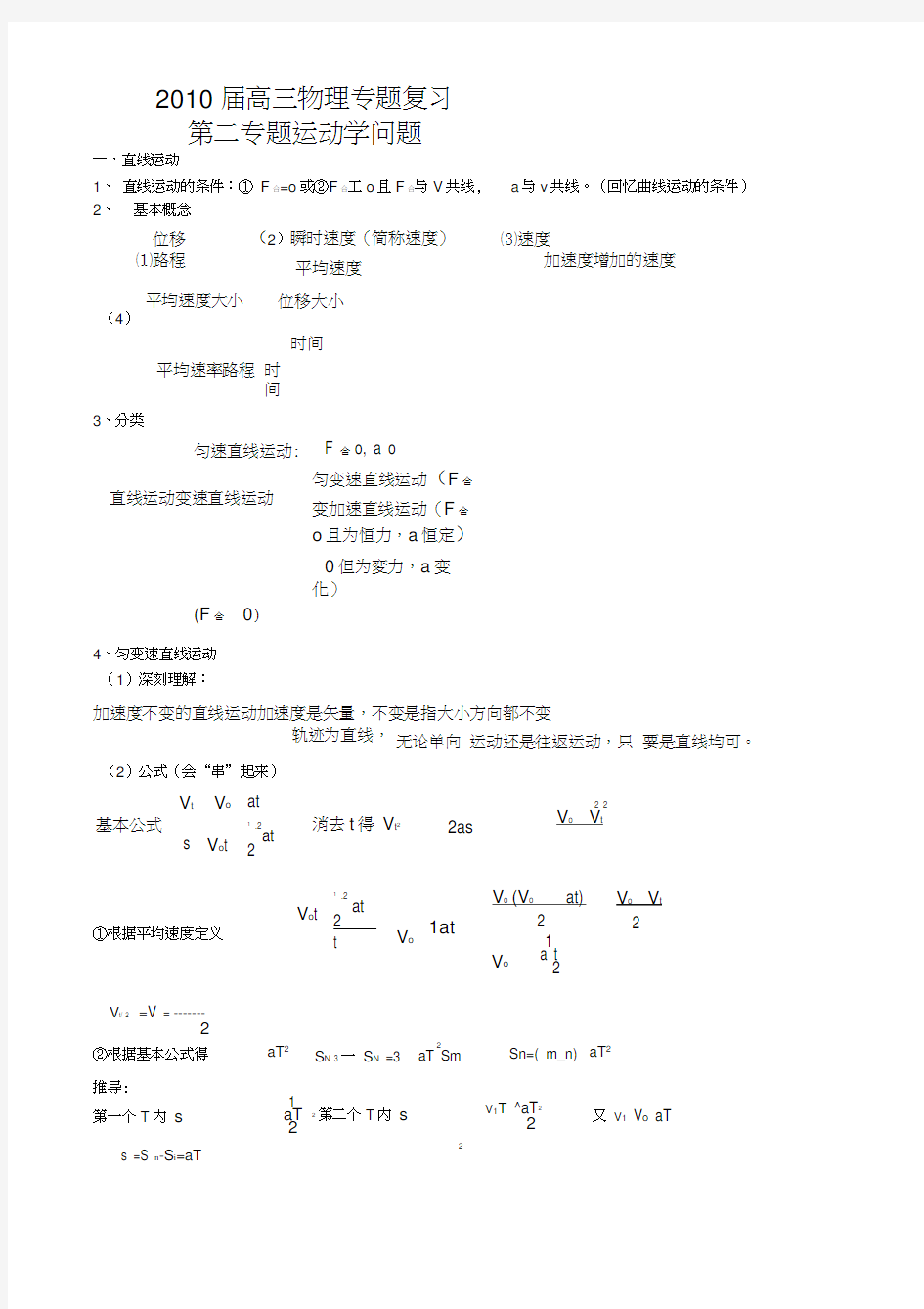 2010届高三物理专题复习第二专题运动学问题