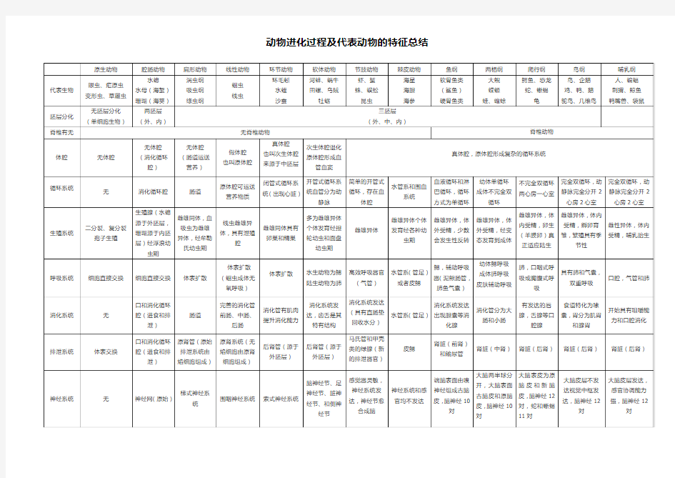 动物进化过程及代表动物的特征总结