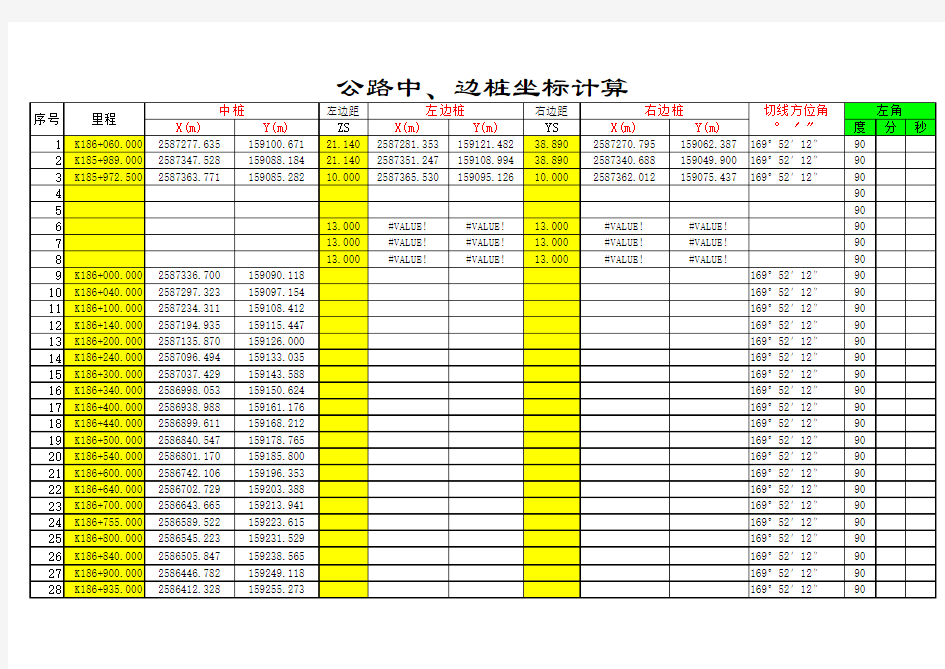 公路施工放线中、边桩坐标计算