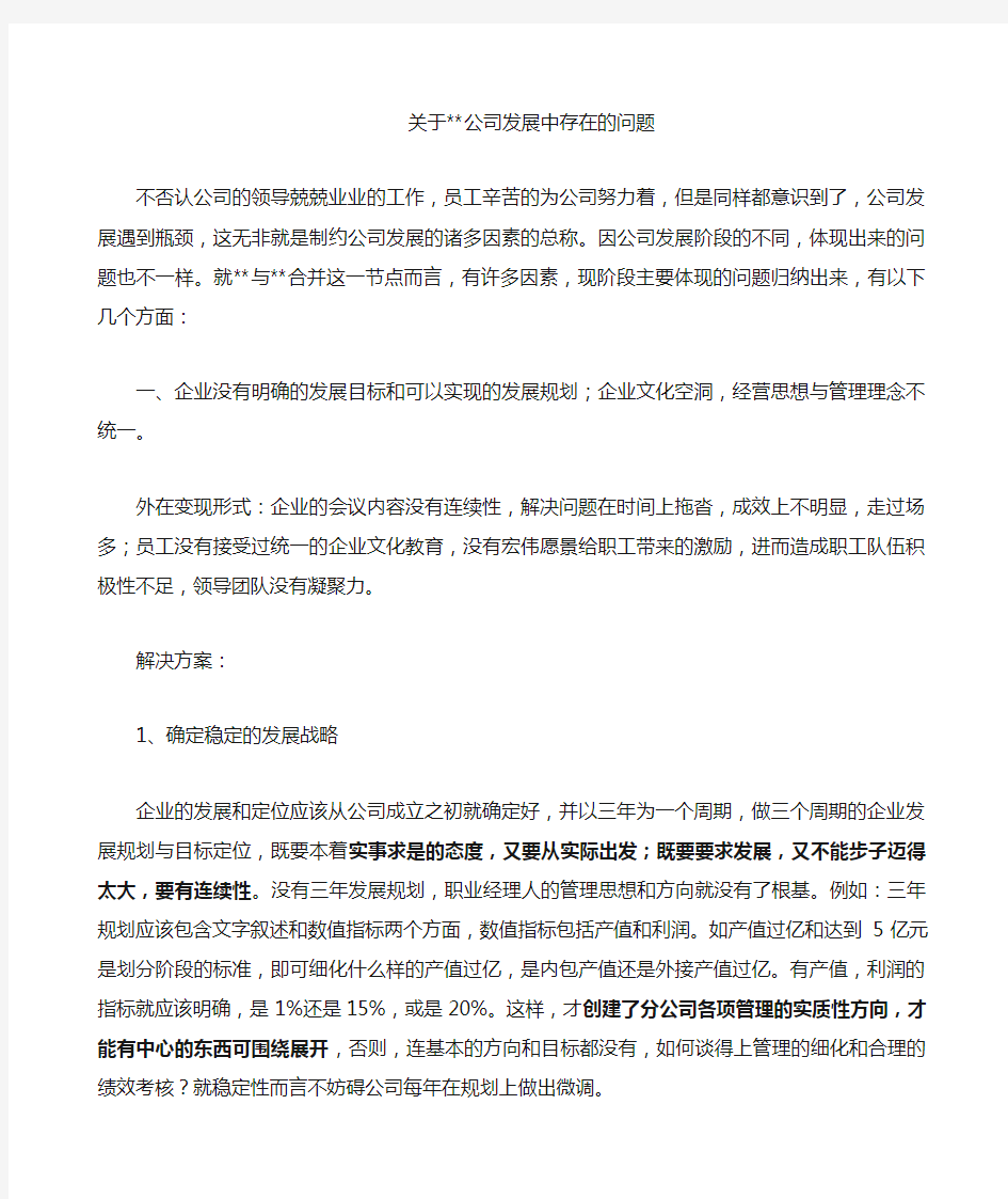 公司发展中存在的问题