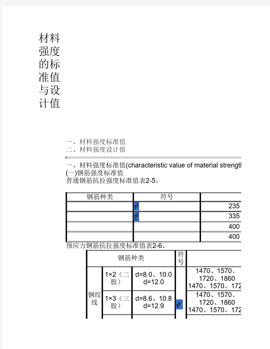 材料强度的标准值与设计值