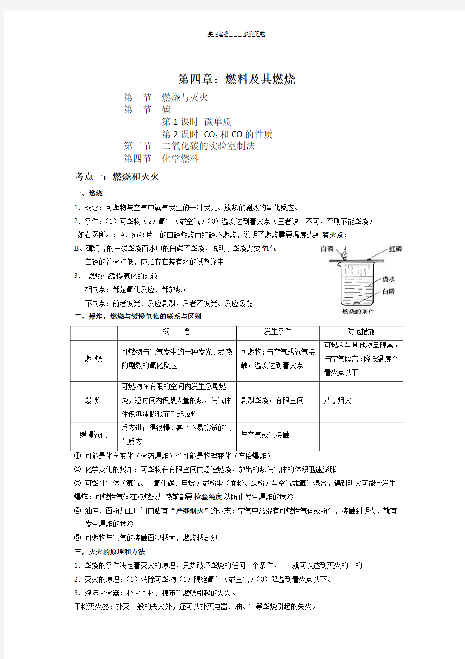 上海初三化学第四章：燃料及其燃烧(教案+习题)带答案