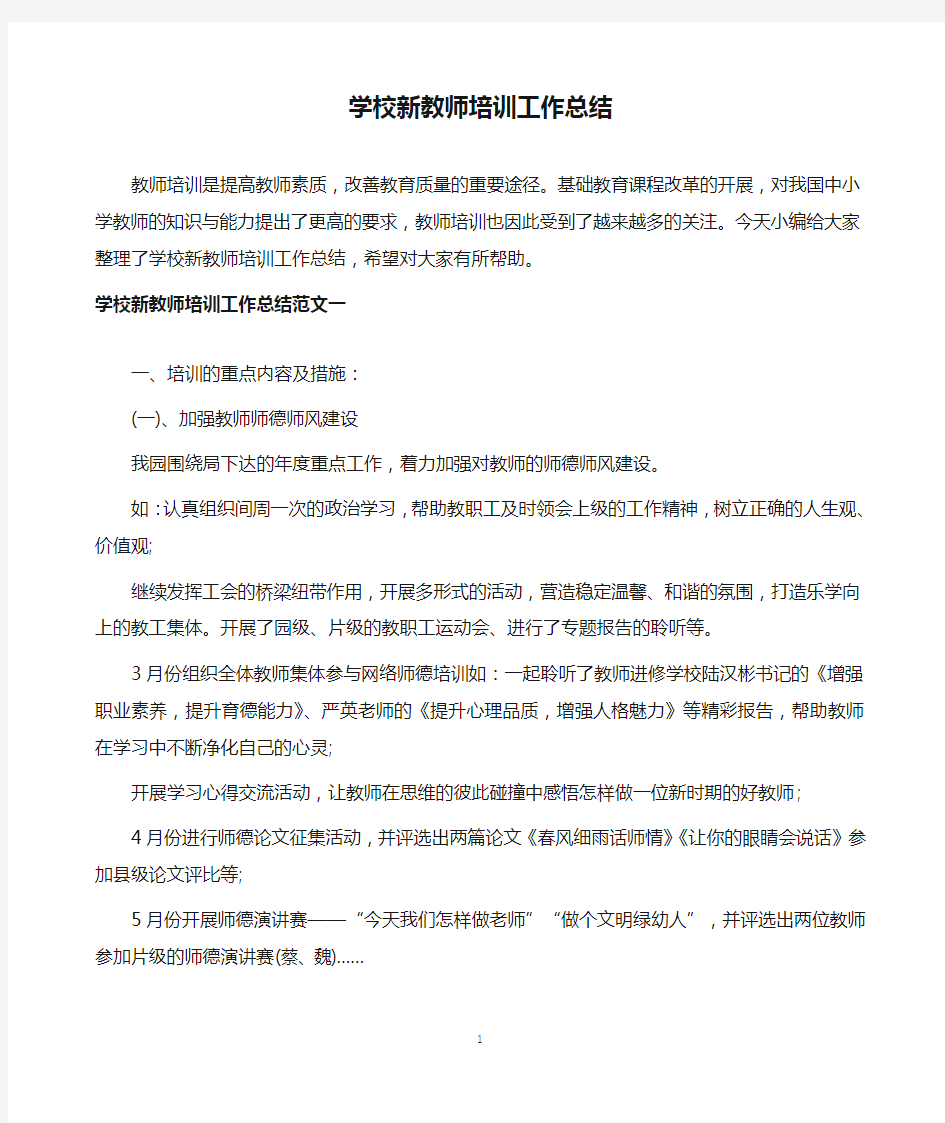 学校新教师培训工作总结