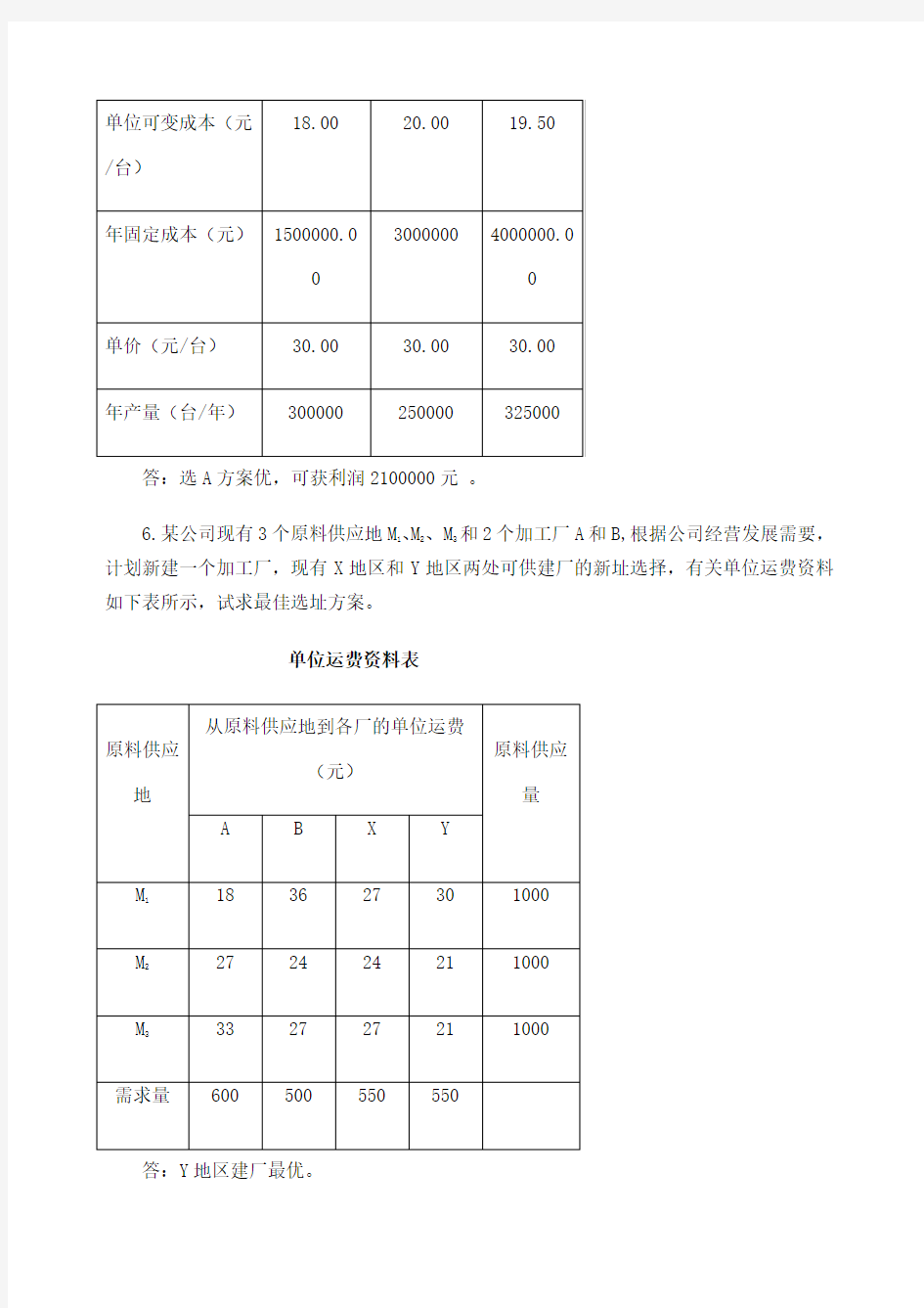 运营管理计算题