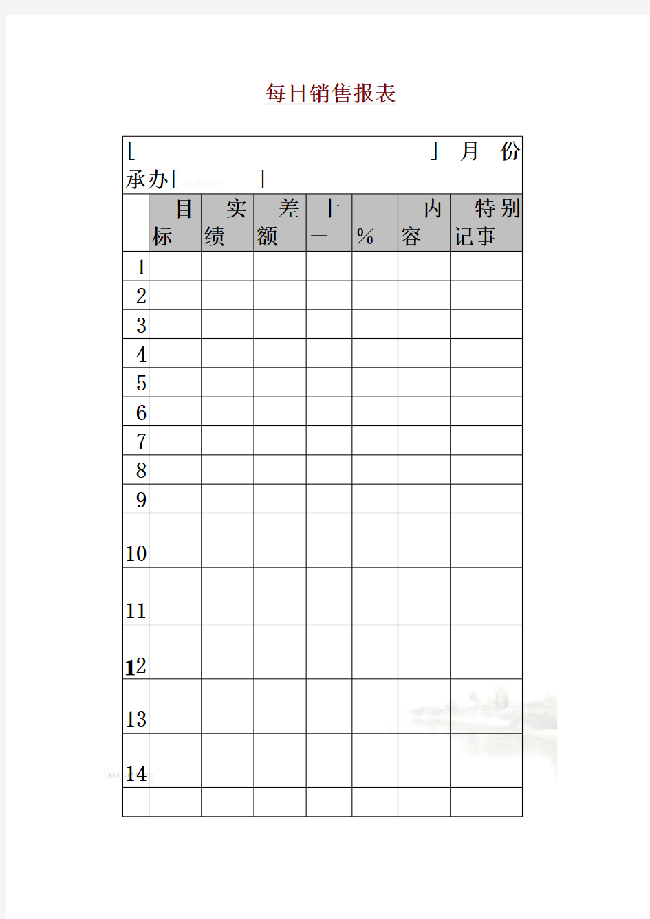 每日销售情况记录表(doc 1页)