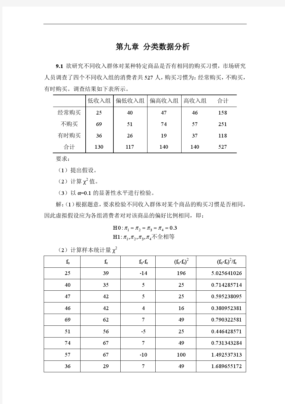 统计学(第六版)第九章分类数据分析(课后习题答案)