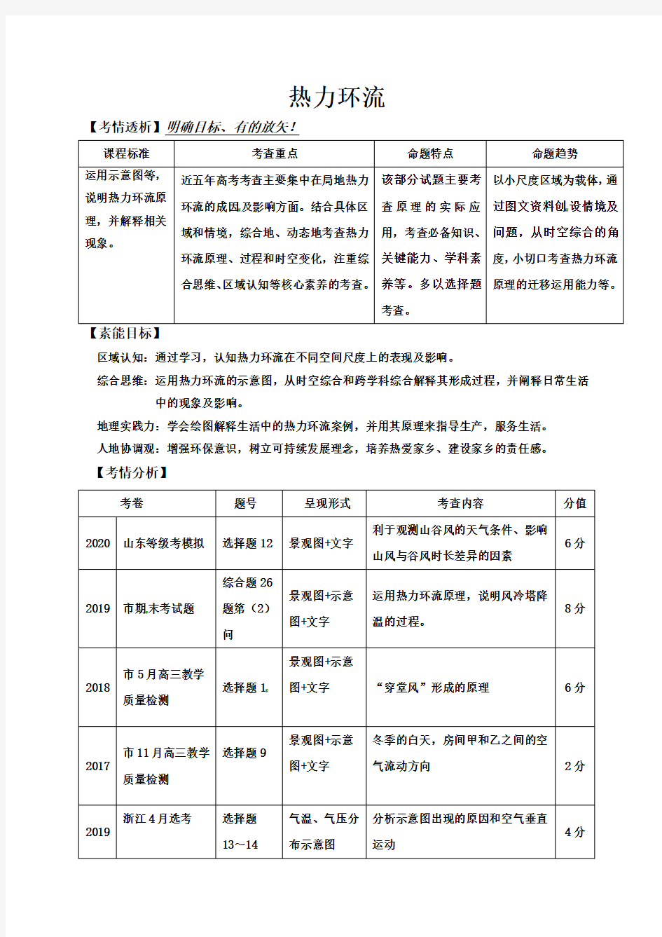 热力环流导学案-山东省临沂市高三地理一轮复习