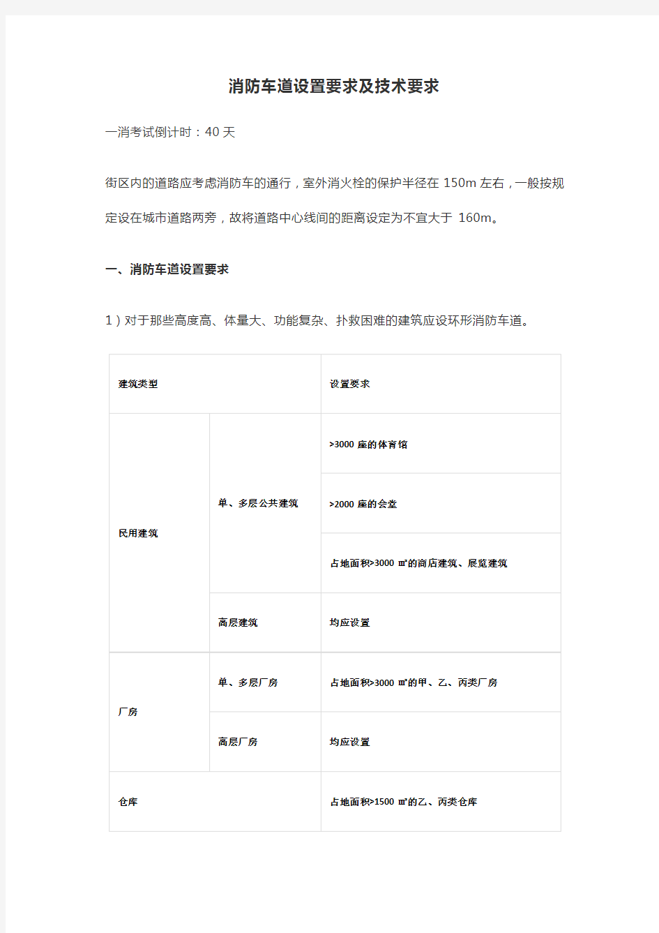 消防车道设置要求及技术要求