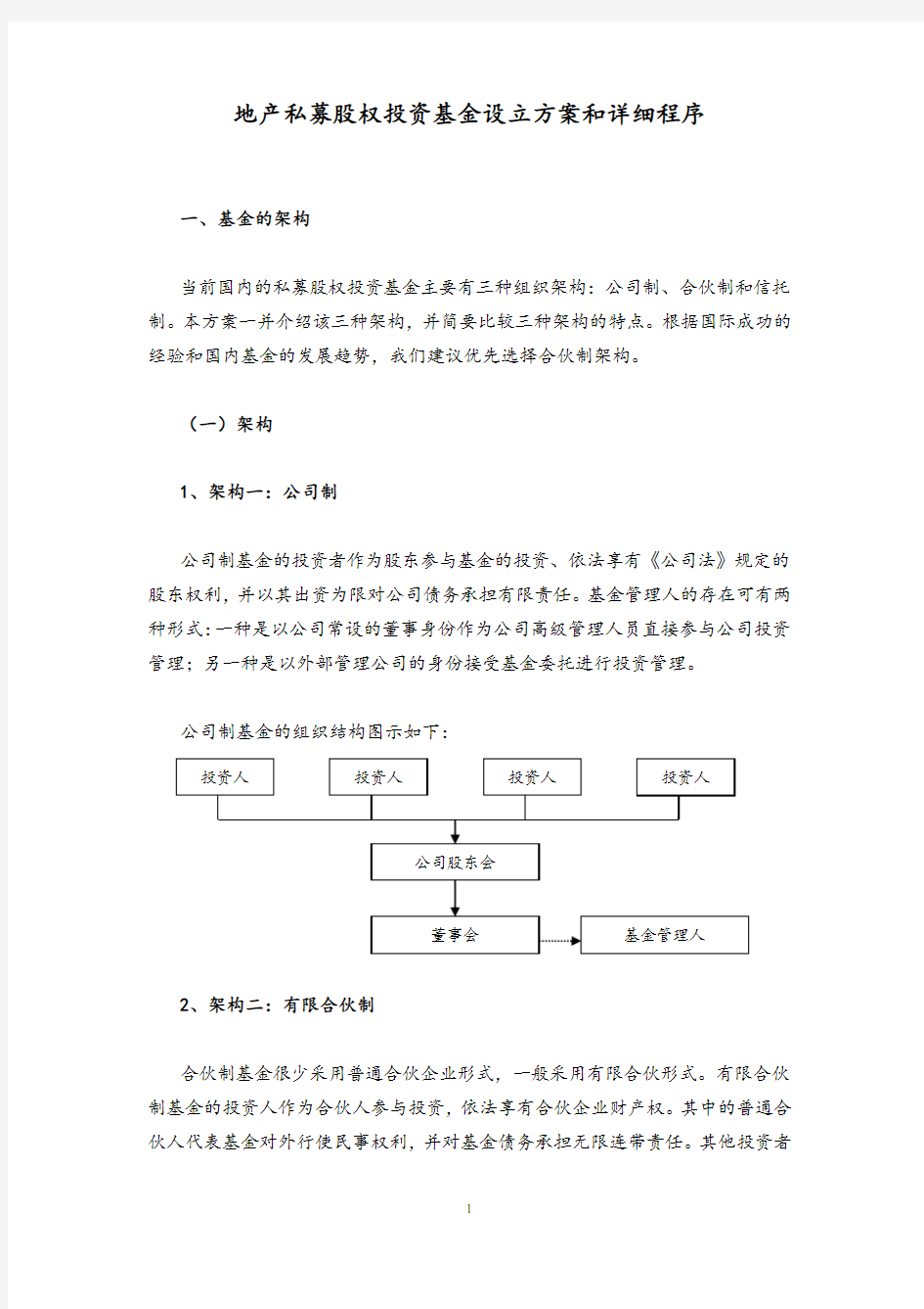 地产私募股权投资基金设立方案和详细程序