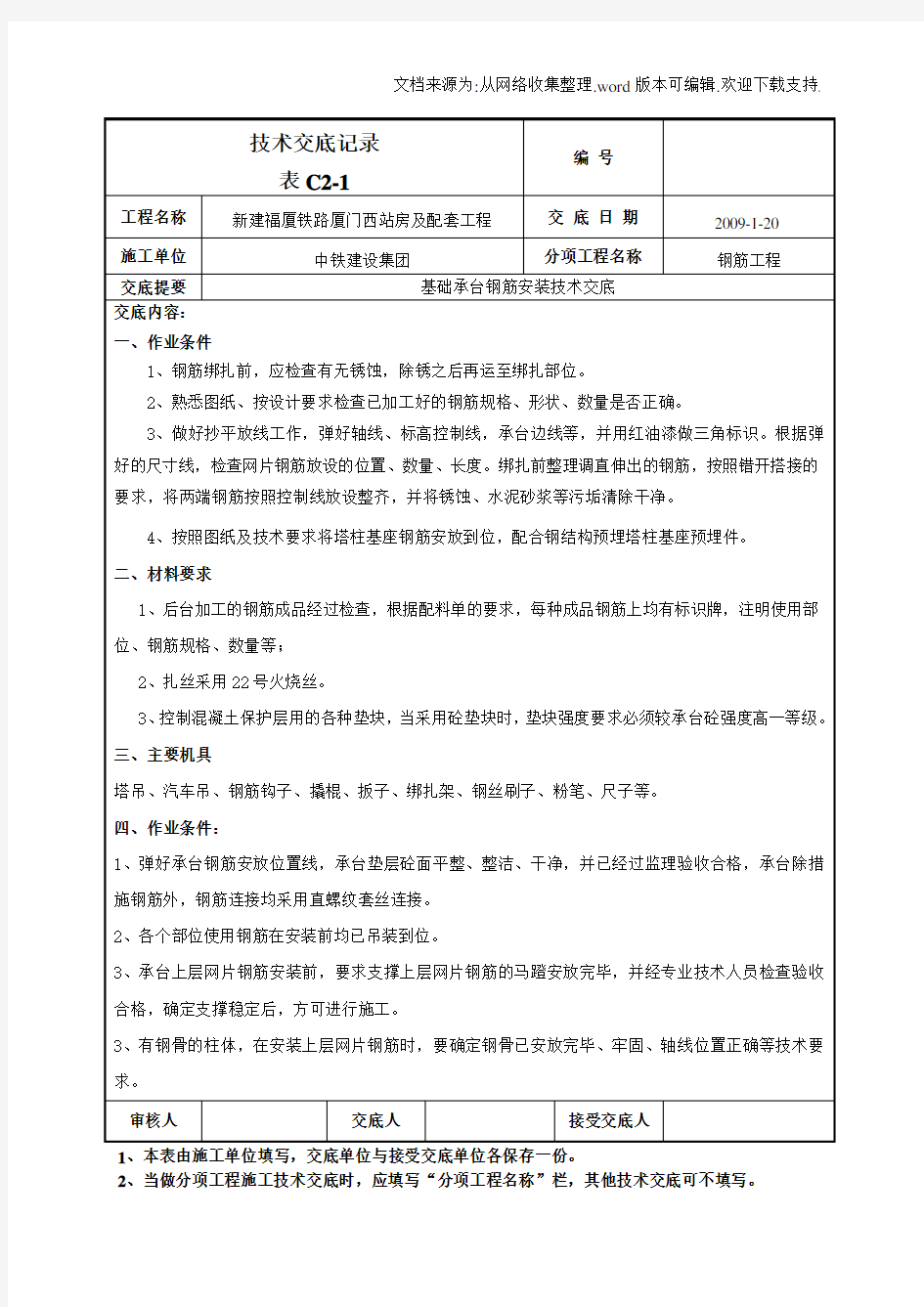 基础承台钢筋绑扎技术交底1