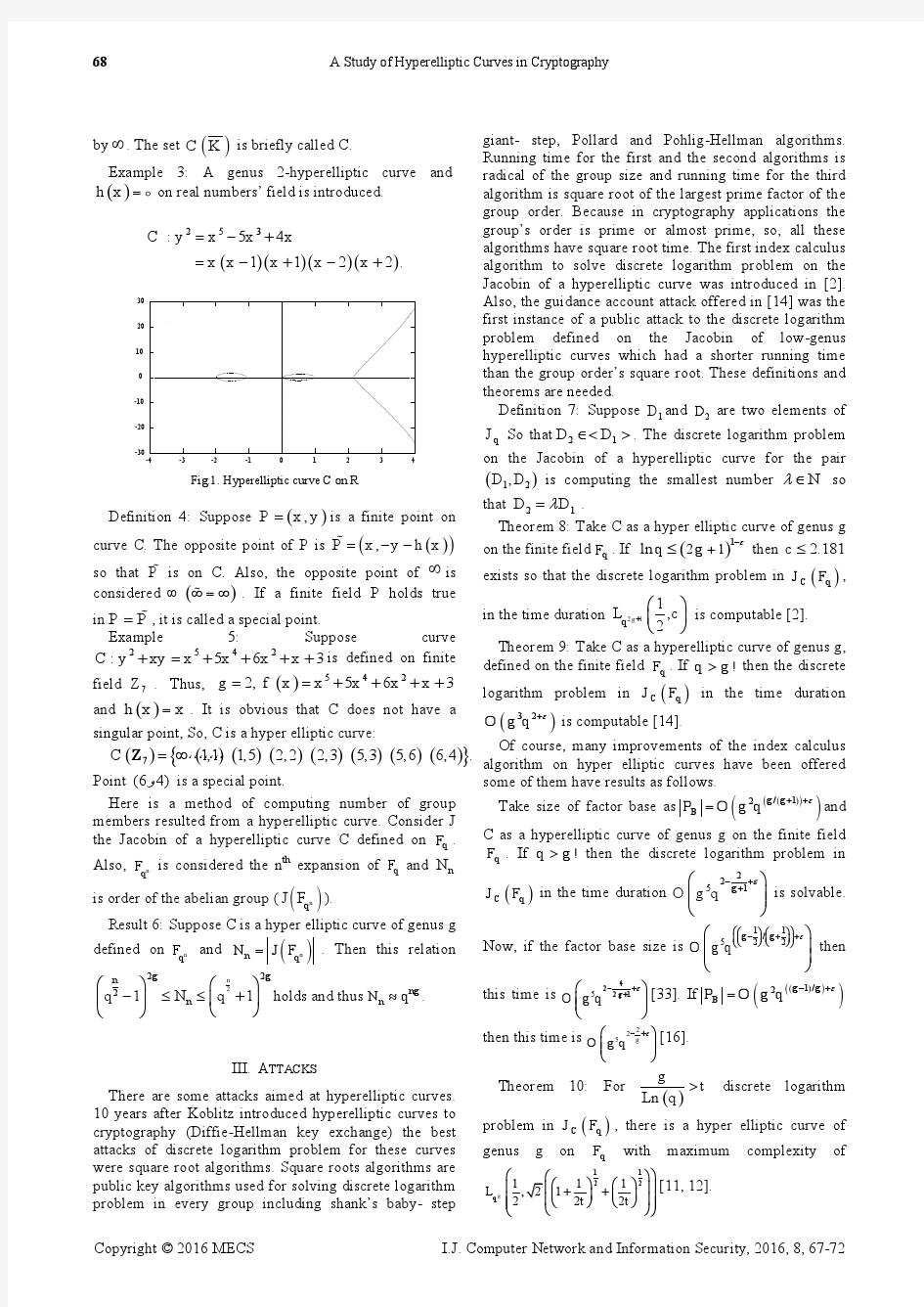 密码学中的超椭圆曲线研究(IJCNIS-V8-N8-8)