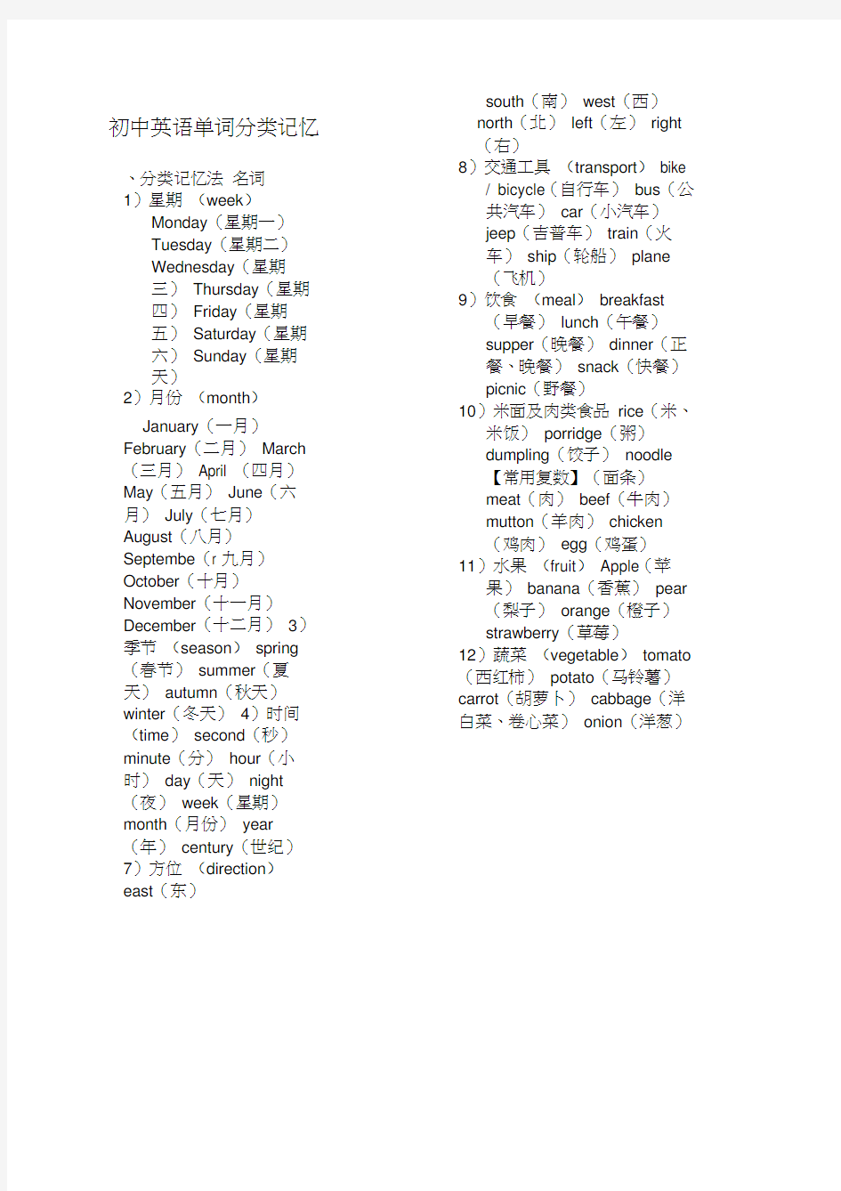 初中英语单词分类大全打印版