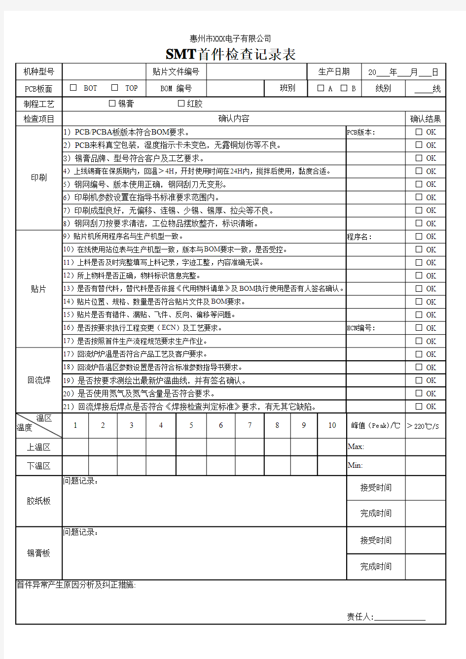 PCBA首件确认记录表