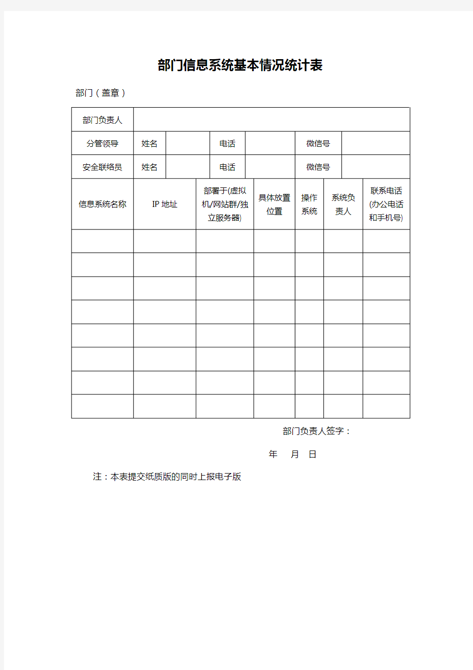 部门信息系统基本情况统计表